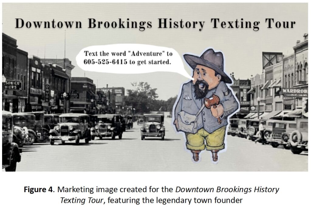 figure 4: marketing image featuring the legendary town founder in Brookings